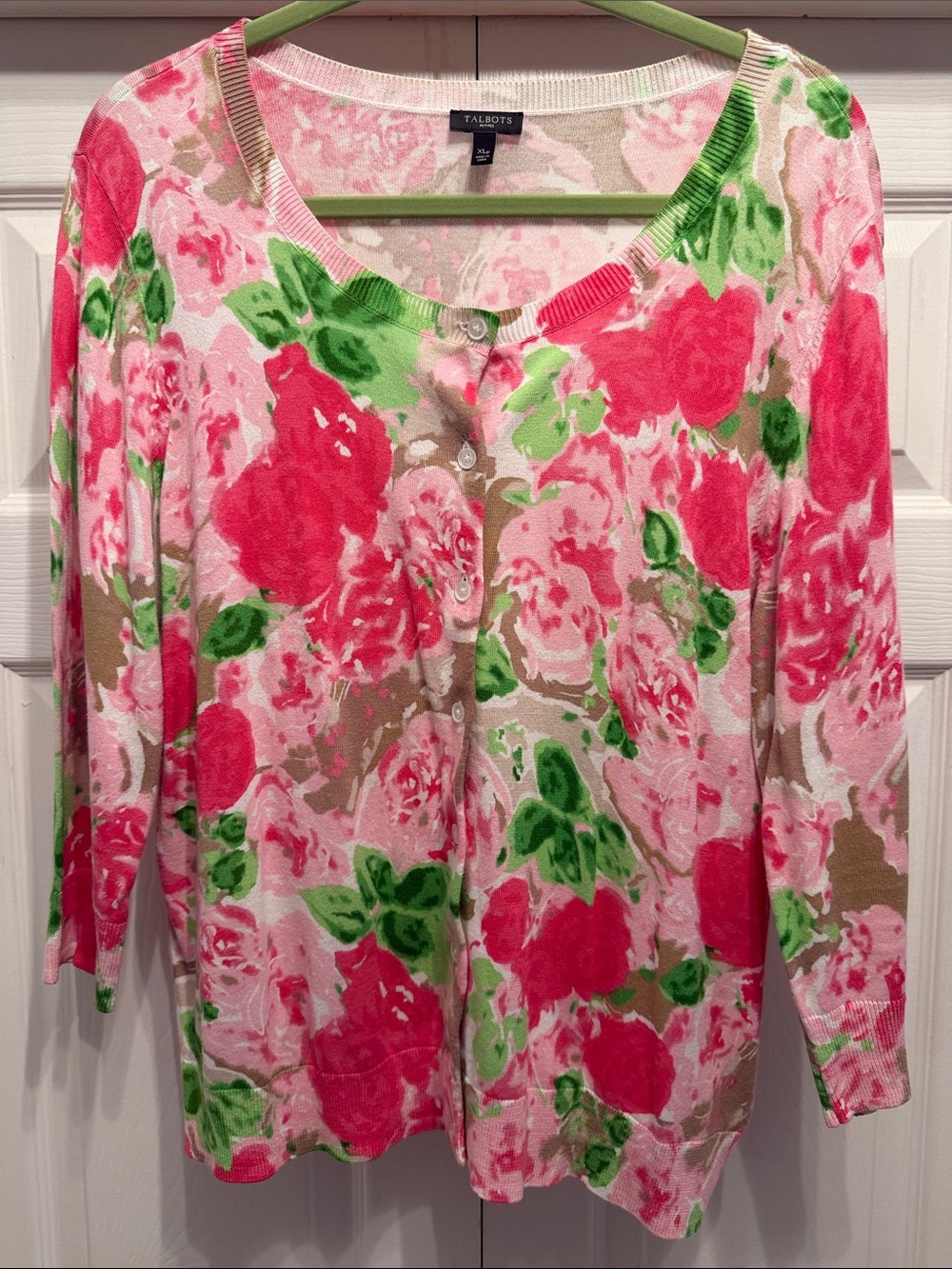 Talbots Pink & Green Floral Button-Front Cardigan